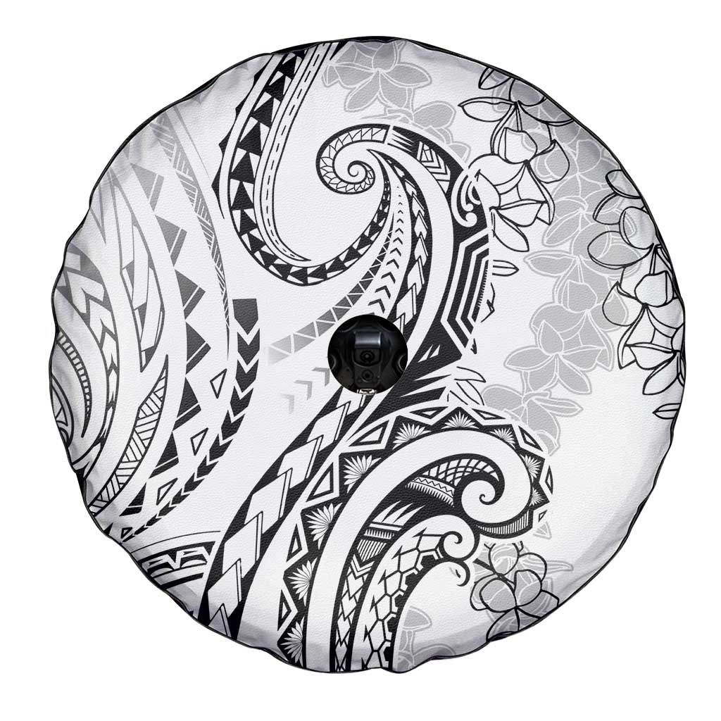 Polynesia Plumeria Lei Spare Tire Cover White Curves Motif