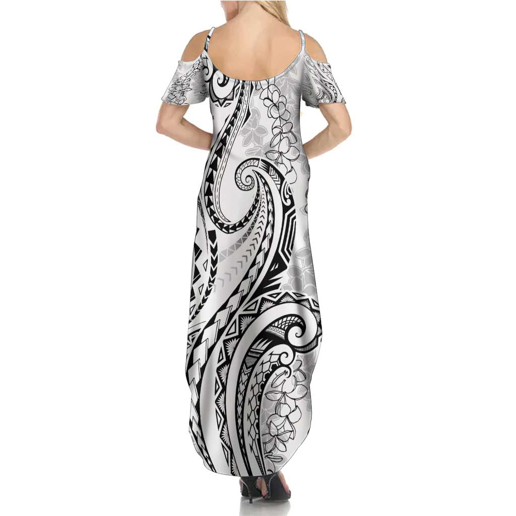 Polynesia Plumeria Lei Summer Maxi Dress White Curves Motif