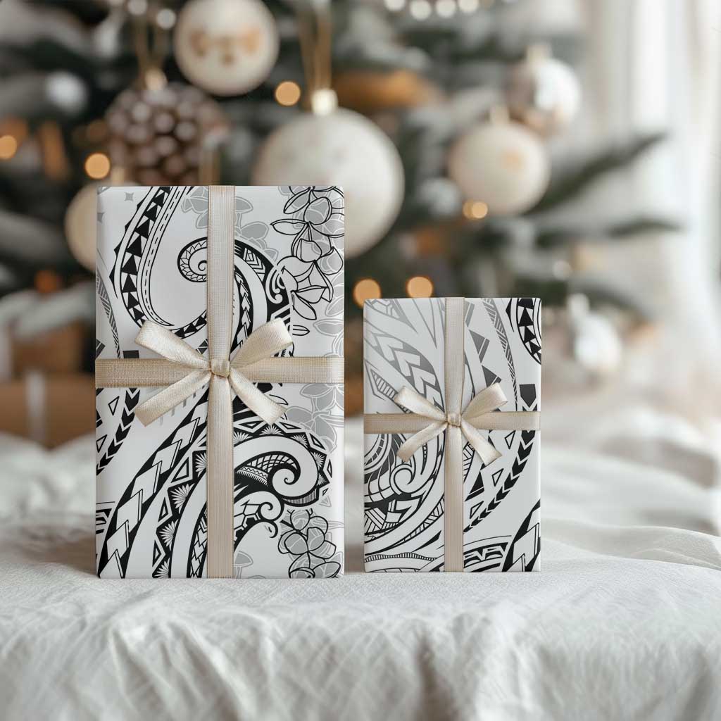 Polynesia Plumeria Lei Wrapping Paper White Curves Motif