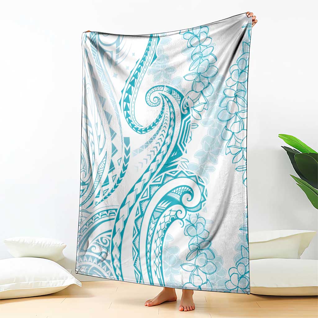 Polynesia Plumeria Lei Blanket White Turquoise Curves Motif