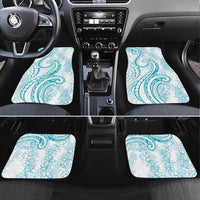 Polynesia Plumeria Lei Car Mats White Turquoise Curves Motif LT7 Set 4pcs Turquoise - Polynesian Pride