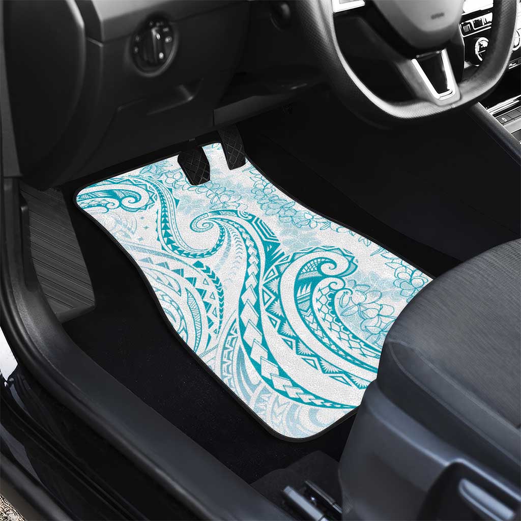 Polynesia Plumeria Lei Car Mats White Turquoise Curves Motif LT7 - Polynesian Pride
