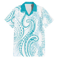 Polynesia Plumeria Lei Family Matching Mermaid Dress and Hawaiian Shirt White Turquoise Curves Motif LT7 Dad's Shirt - Short Sleeve Turquoise - Polynesian Pride