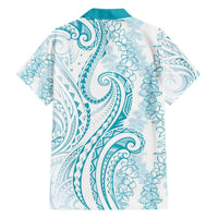Polynesia Plumeria Lei Family Matching Off The Shoulder Long Sleeve Dress and Hawaiian Shirt White Turquoise Curves Motif LT7 - Polynesian Pride