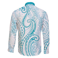 Polynesia Plumeria Lei Family Matching Off Shoulder Short Dress and Hawaiian Shirt White Turquoise Curves Motif LT7 - Polynesian Pride