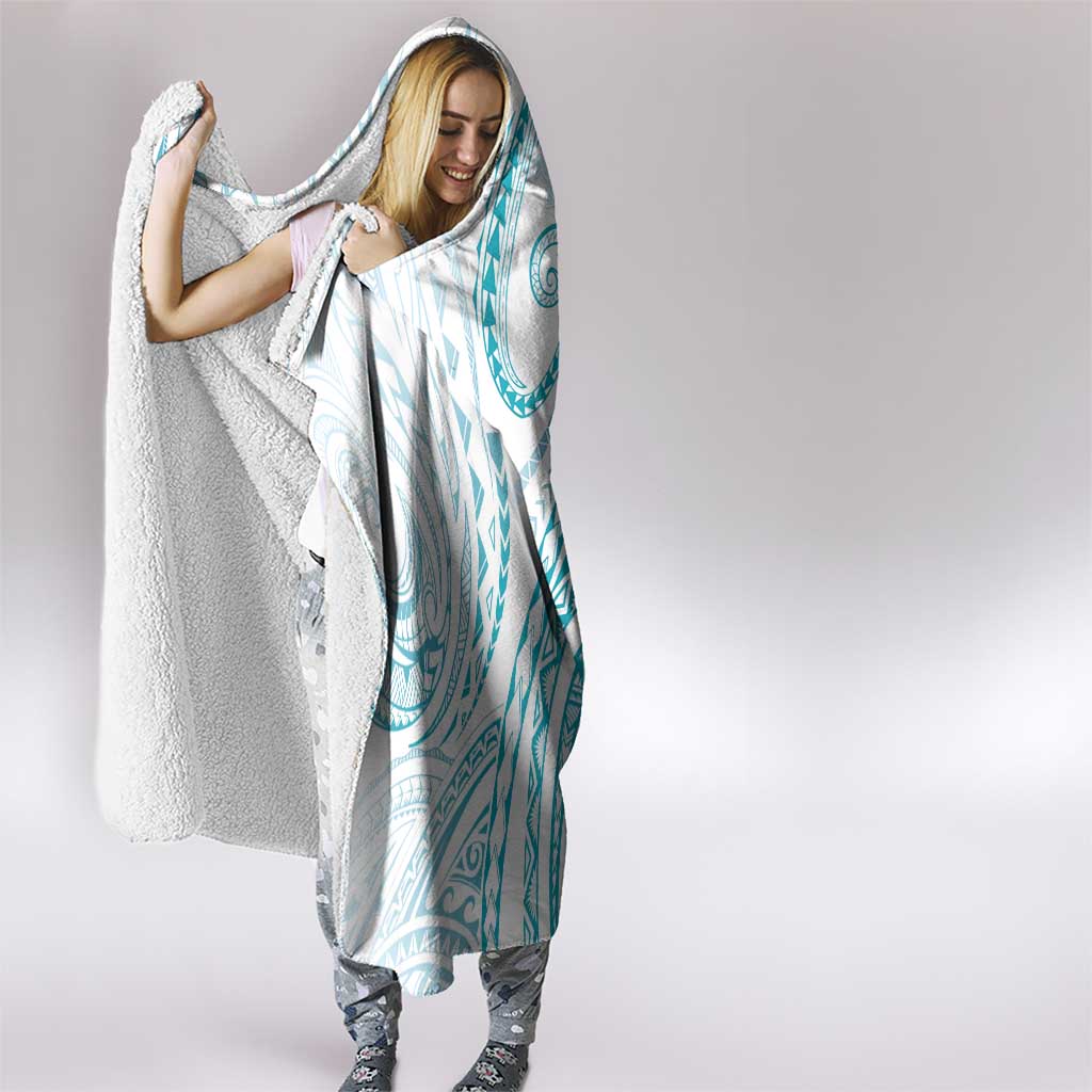 Polynesia Plumeria Lei Hooded Blanket White Turquoise Curves Motif