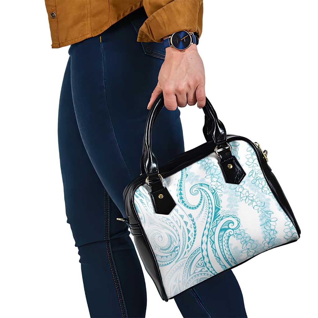 Polynesia Plumeria Lei Shoulder Handbag White Turquoise Curves Motif