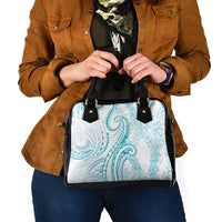 Polynesia Plumeria Lei Shoulder Handbag White Turquoise Curves Motif
