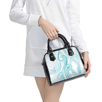Polynesia Plumeria Lei Shoulder Handbag White Turquoise Curves Motif