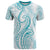 Polynesia Plumeria Lei T Shirt White Turquoise Curves Motif