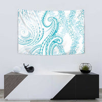 Polynesia Plumeria Lei Tapestry White Turquoise Curves Motif