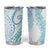 Polynesia Plumeria Lei Tumbler Cup White Turquoise Curves Motif