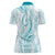 Polynesia Plumeria Lei Women Polo Shirt White Turquoise Curves Motif