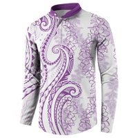 Polynesia Plumeria Lei Button Sweatshirt White Violet Curves Motif
