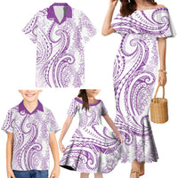 Polynesia Plumeria Lei Family Matching Mermaid Dress and Hawaiian Shirt White Violet Curves Motif LT7 - Polynesian Pride