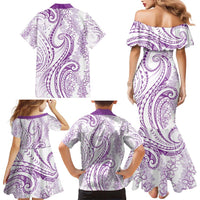 Polynesia Plumeria Lei Family Matching Mermaid Dress and Hawaiian Shirt White Violet Curves Motif LT7 - Polynesian Pride