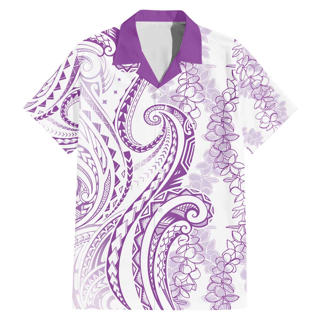 Polynesia Plumeria Lei Family Matching Mermaid Dress and Hawaiian Shirt White Violet Curves Motif LT7 Dad's Shirt - Short Sleeve Violet - Polynesian Pride