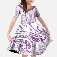 Polynesia Plumeria Lei Family Matching Off Shoulder Maxi Dress and Hawaiian Shirt White Violet Curves Motif LT7 Daughter's Dress Violet - Polynesian Pride