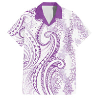 Polynesia Plumeria Lei Family Matching Puletasi and Hawaiian Shirt White Violet Curves Motif LT7 Dad's Shirt - Short Sleeve Violet - Polynesian Pride