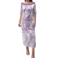 Polynesia Plumeria Lei Family Matching Puletasi and Hawaiian Shirt White Violet Curves Motif LT7 Mom's Dress Violet - Polynesian Pride