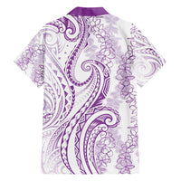 Polynesia Plumeria Lei Family Matching Short Sleeve Bodycon Dress and Hawaiian Shirt White Violet Curves Motif LT7 - Polynesian Pride