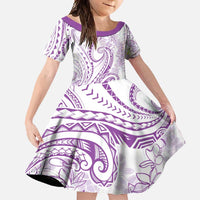Polynesia Plumeria Lei Family Matching Tank Maxi Dress and Hawaiian Shirt White Violet Curves Motif LT7 Daughter's Dress Violet - Polynesian Pride