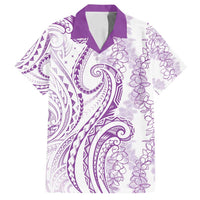 Polynesia Plumeria Lei Family Matching Tank Maxi Dress and Hawaiian Shirt White Violet Curves Motif LT7 Dad's Shirt - Short Sleeve Violet - Polynesian Pride