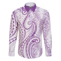 Polynesia Plumeria Lei Family Matching Tank Maxi Dress and Hawaiian Shirt White Violet Curves Motif LT7 Dad's Shirt - Long Sleeve Violet - Polynesian Pride
