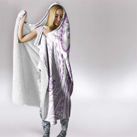 Polynesia Plumeria Lei Hooded Blanket White Violet Curves Motif