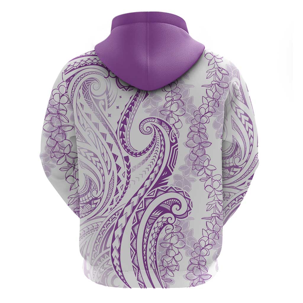 Polynesia Plumeria Lei Hoodie White Violet Curves Motif