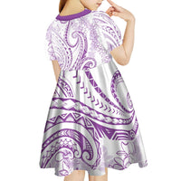 Polynesia Plumeria Lei Kid Short Sleeve Dress White Violet Curves Motif