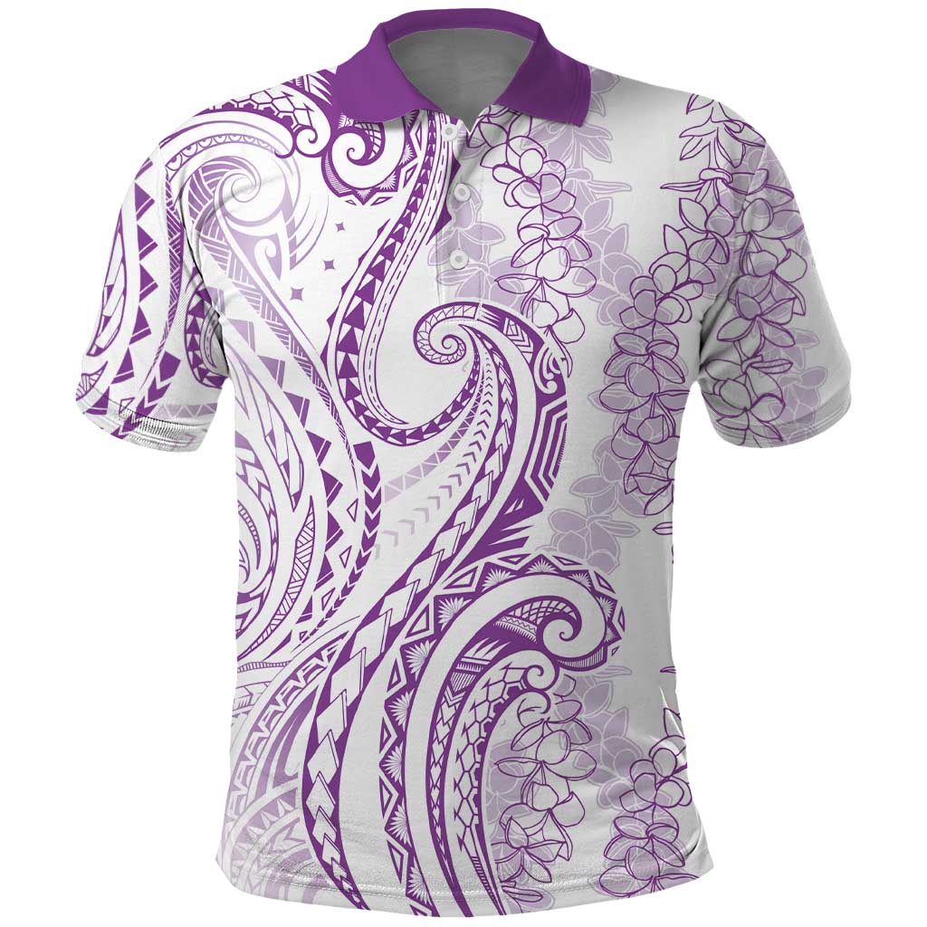 Polynesia Plumeria Lei Polo Shirt White Violet Curves Motif LT7 Violet - Polynesian Pride