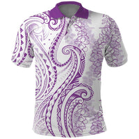 Polynesia Plumeria Lei Polo Shirt White Violet Curves Motif LT7 Violet - Polynesian Pride