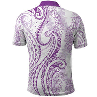 Polynesia Plumeria Lei Polo Shirt White Violet Curves Motif LT7 - Polynesian Pride