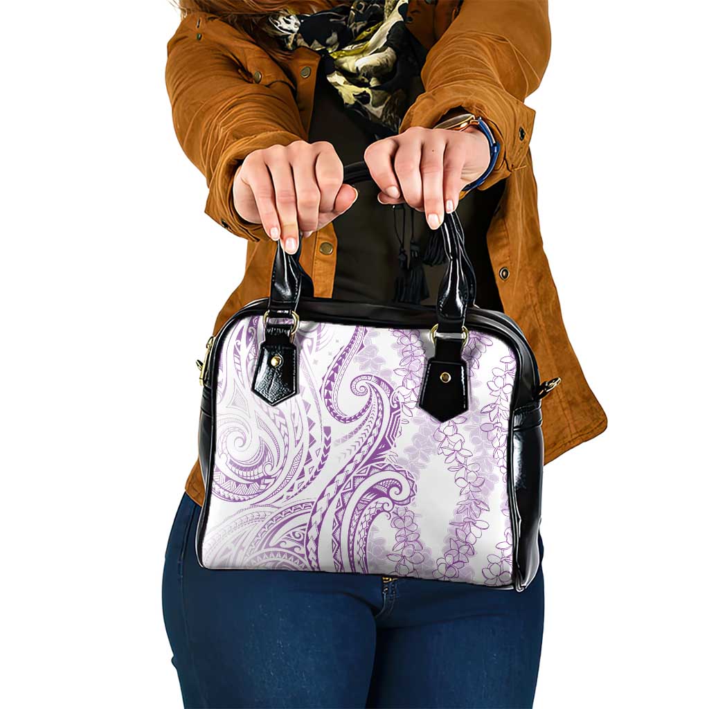 Polynesia Plumeria Lei Shoulder Handbag White Violet Curves Motif