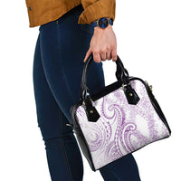 Polynesia Plumeria Lei Shoulder Handbag White Violet Curves Motif
