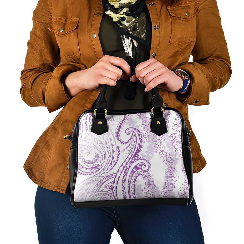 Polynesia Plumeria Lei Shoulder Handbag White Violet Curves Motif