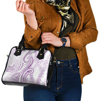 Polynesia Plumeria Lei Shoulder Handbag White Violet Curves Motif