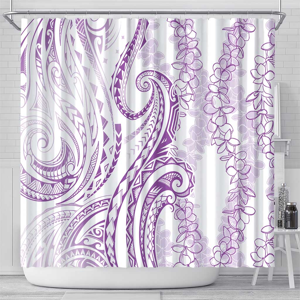 Polynesia Plumeria Lei Shower Curtain White Violet Curves Motif LT7 - Polynesian Pride