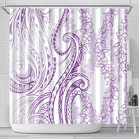 Polynesia Plumeria Lei Shower Curtain White Violet Curves Motif LT7 - Polynesian Pride