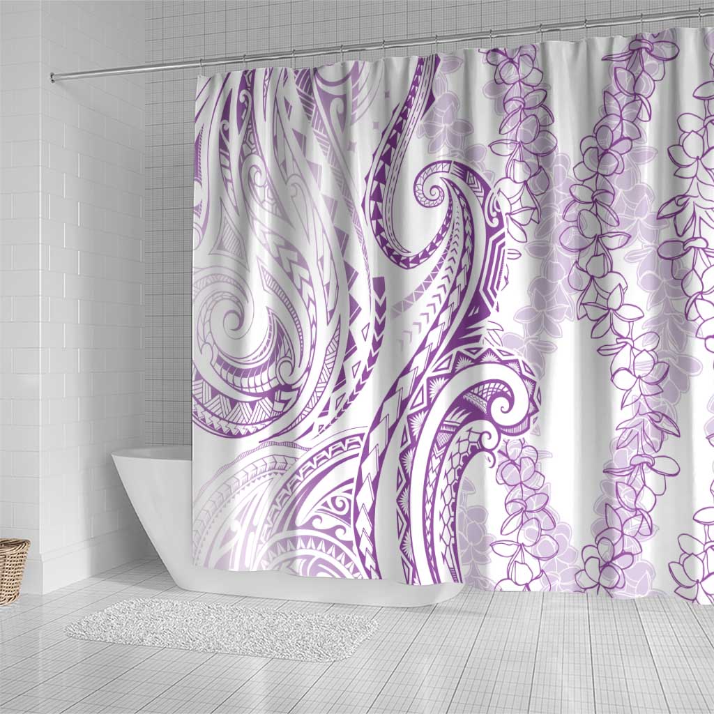 Polynesia Plumeria Lei Shower Curtain White Violet Curves Motif LT7 - Polynesian Pride