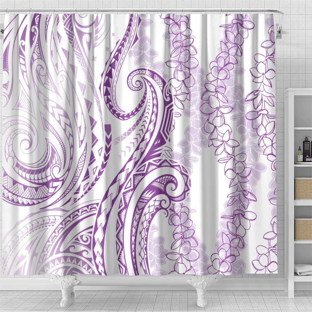 Polynesia Plumeria Lei Shower Curtain White Violet Curves Motif LT7 - Polynesian Pride