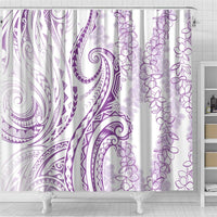 Polynesia Plumeria Lei Shower Curtain White Violet Curves Motif LT7 - Polynesian Pride