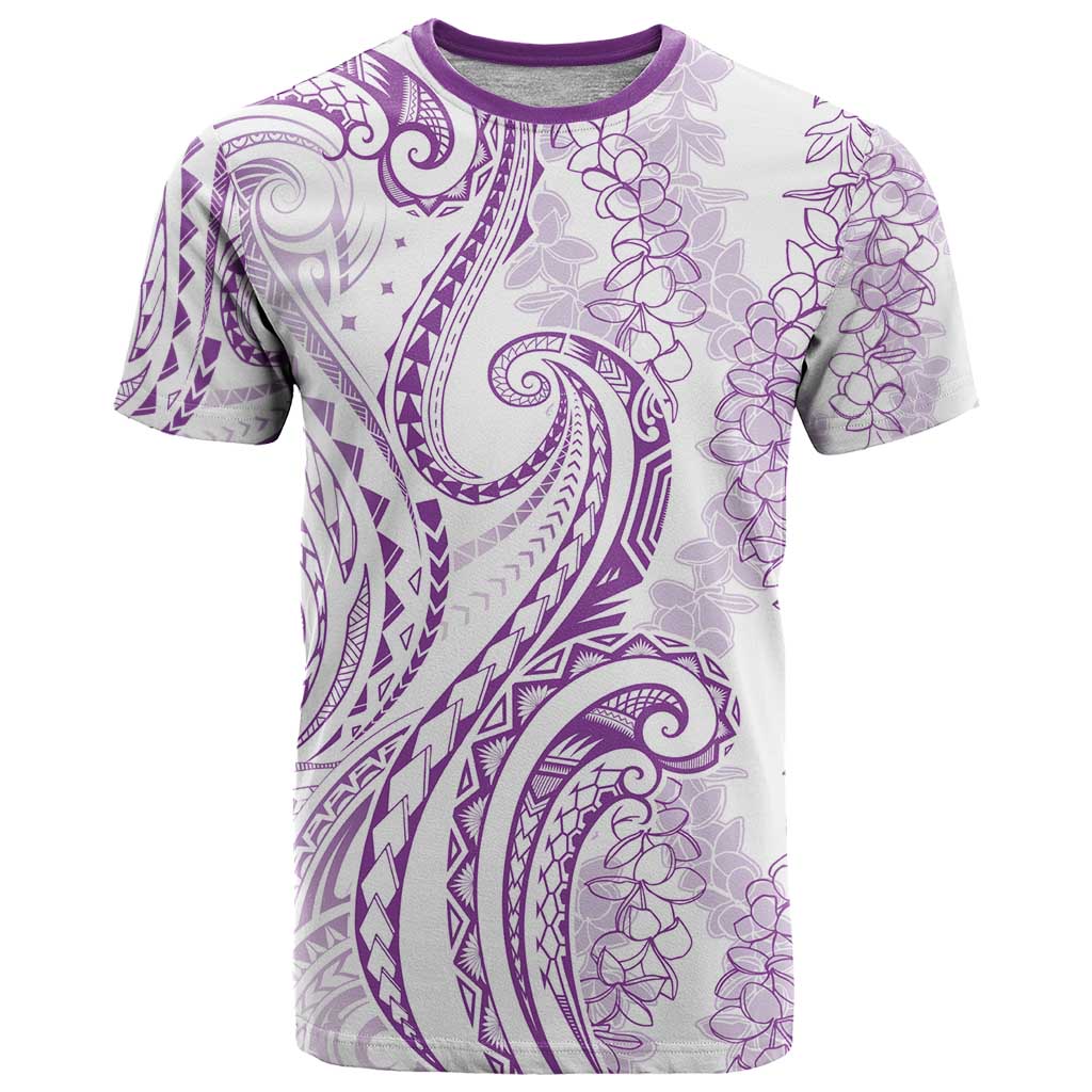 Polynesia Plumeria Lei T Shirt White Violet Curves Motif LT7 Violet - Polynesian Pride