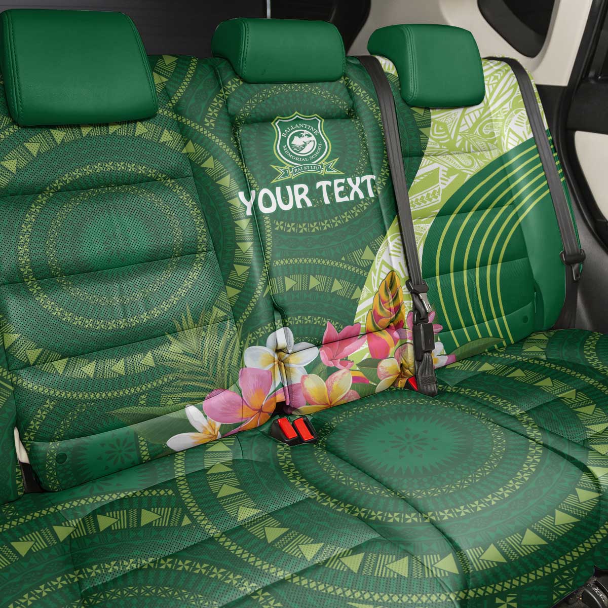 Fiji Ballantine Memorial High School Personalised Back Car Seat Cover Masi Tapa Mix Plumeria LT7 - Polynesian Pride