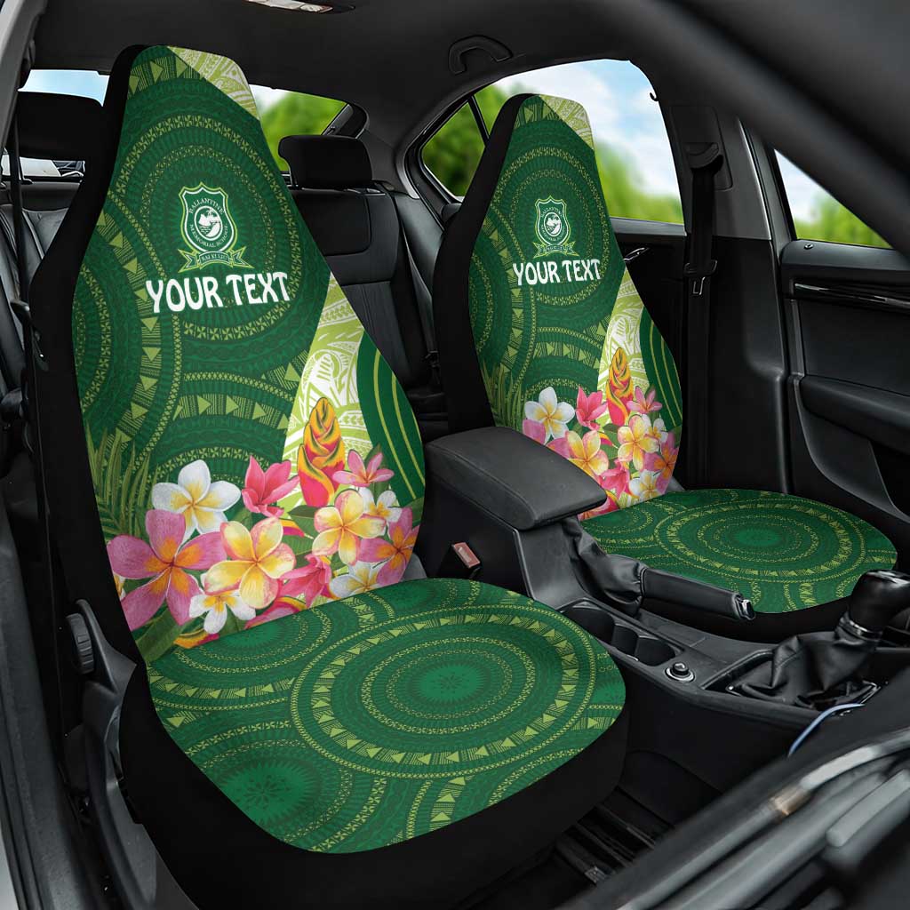 Fiji Ballantine Memorial High School Personalised Car Seat Cover Masi Tapa Mix Plumeria LT7 One Size Green - Polynesian Pride