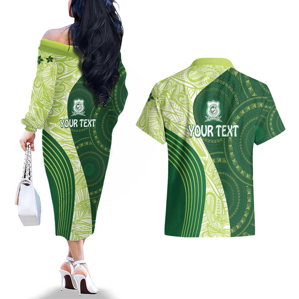 Fiji Ballantine Memorial High School Personalised Couples Matching Off The Shoulder Long Sleeve Dress and Hawaiian Shirt Masi Tapa Mix Plumeria LT7 - Polynesian Pride