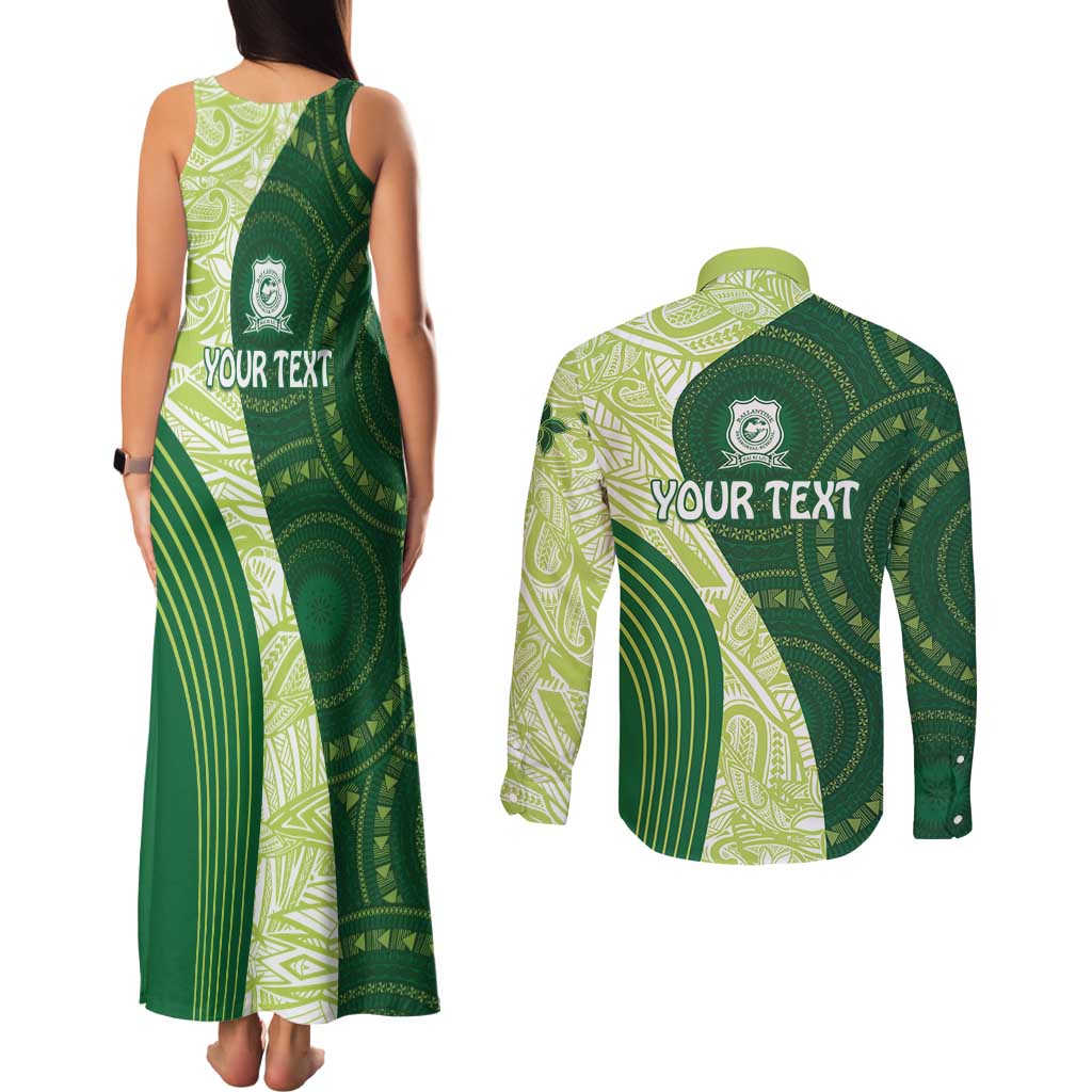 Fiji Ballantine Memorial High School Personalised Couples Matching Tank Maxi Dress and Long Sleeve Button Shirt Masi Tapa Mix Plumeria LT7 - Polynesian Pride