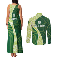 Fiji Ballantine Memorial High School Personalised Couples Matching Tank Maxi Dress and Long Sleeve Button Shirt Masi Tapa Mix Plumeria LT7 - Polynesian Pride