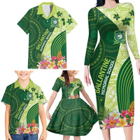 Fiji Ballantine Memorial High School Personalised Family Matching Long Sleeve Bodycon Dress and Hawaiian Shirt Masi Tapa Mix Plumeria LT7 - Polynesian Pride